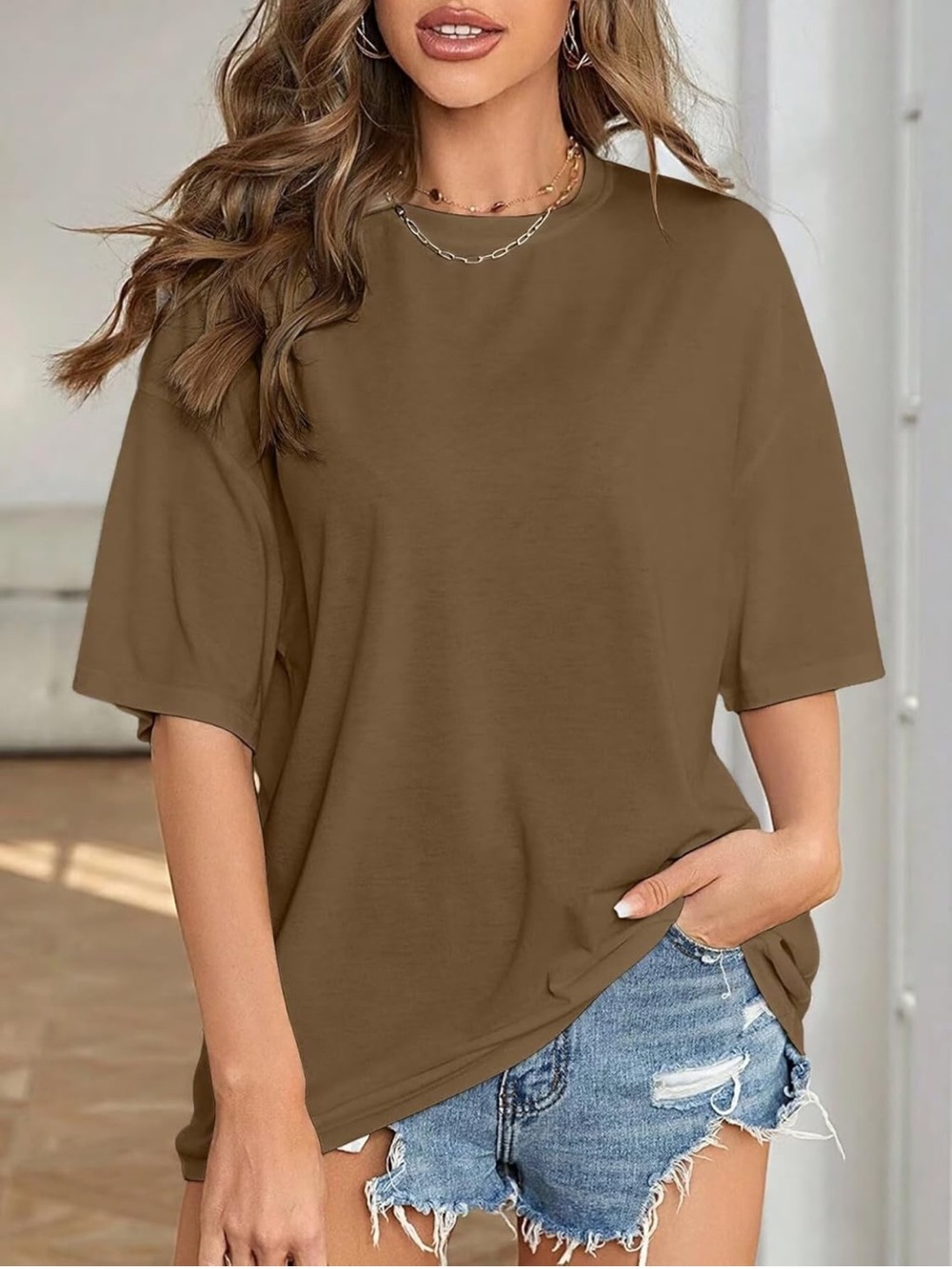 Oversized Boyfriend fit Cotton Brown Short Sleeve Crewneck Tee NWOT